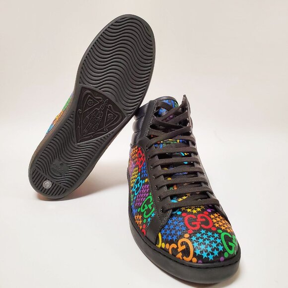 GUCCI SNEAKERS PSYCHEDELIC HIGH GG LOGO SUPREME CANVAS LEATHER SHOES sz 8.5G 9 - Picture 11 of 15